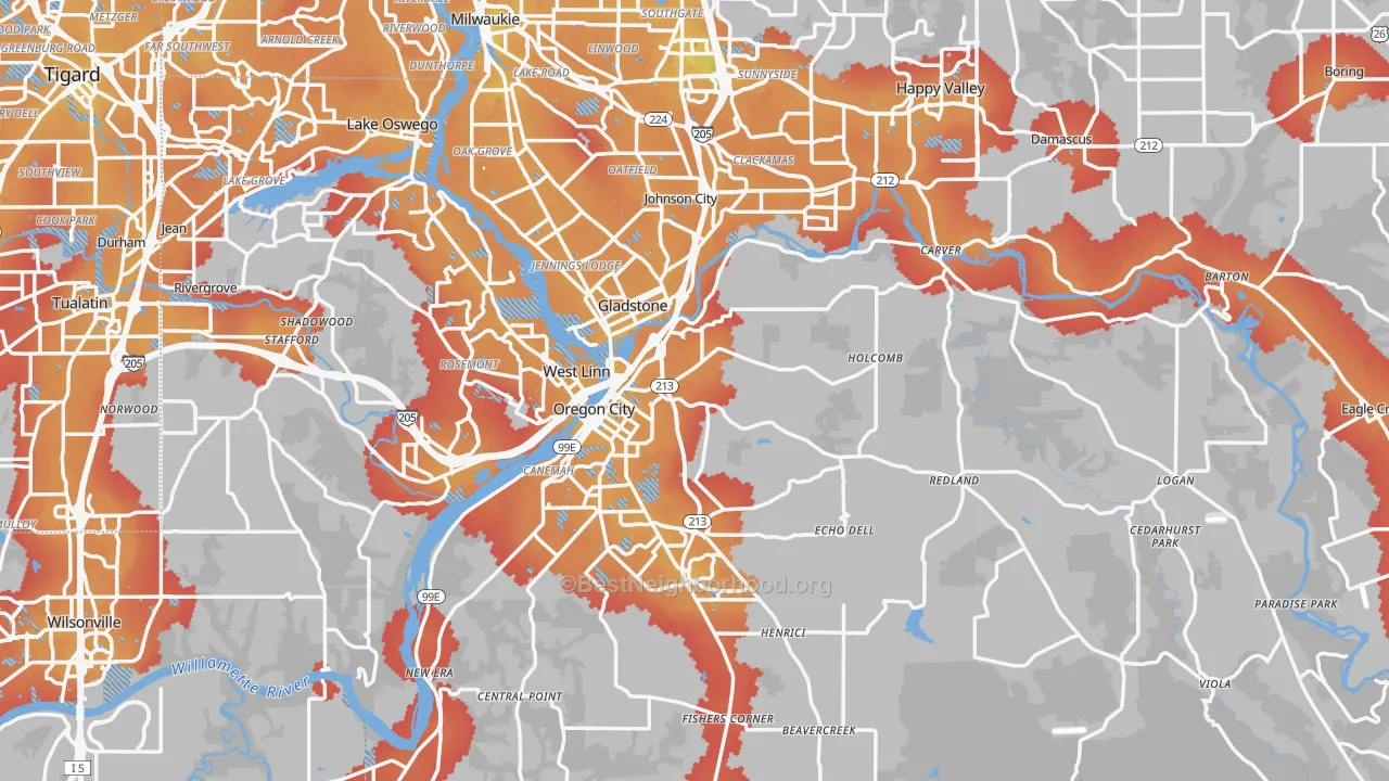 Transit Grade map of Clackamas County, OR