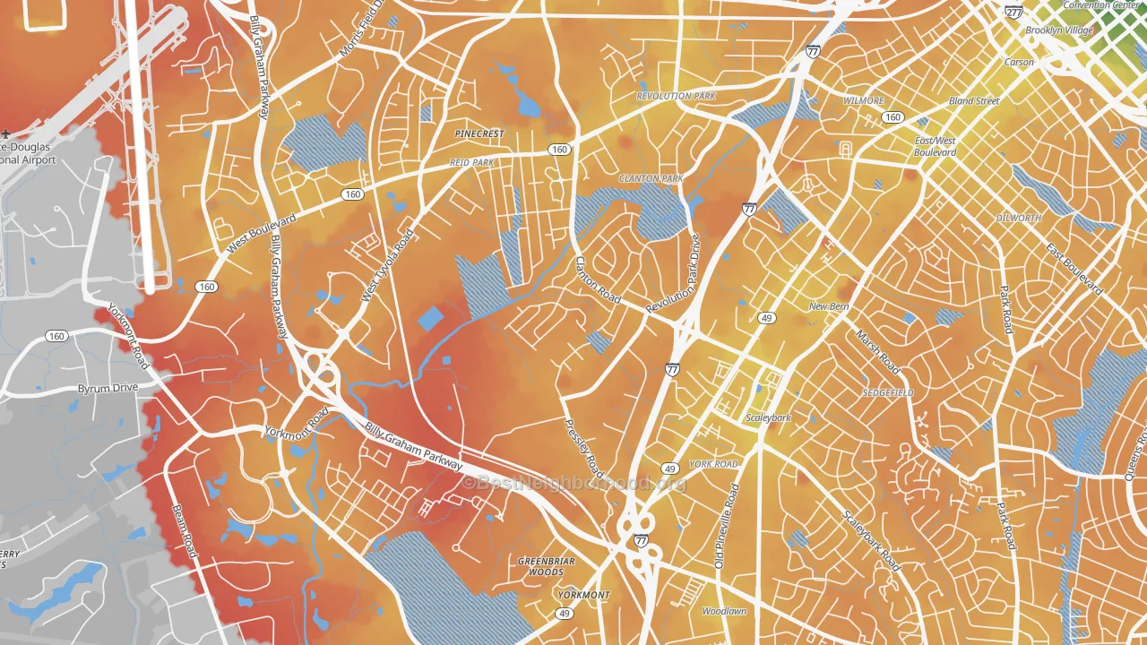 Transit Grade map of Clanton Park-Roseland, Charlotte, NC