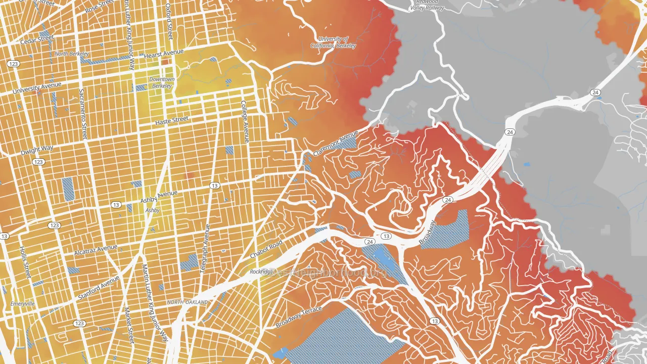 Transit Grade map of Claremont, Berkeley, CA