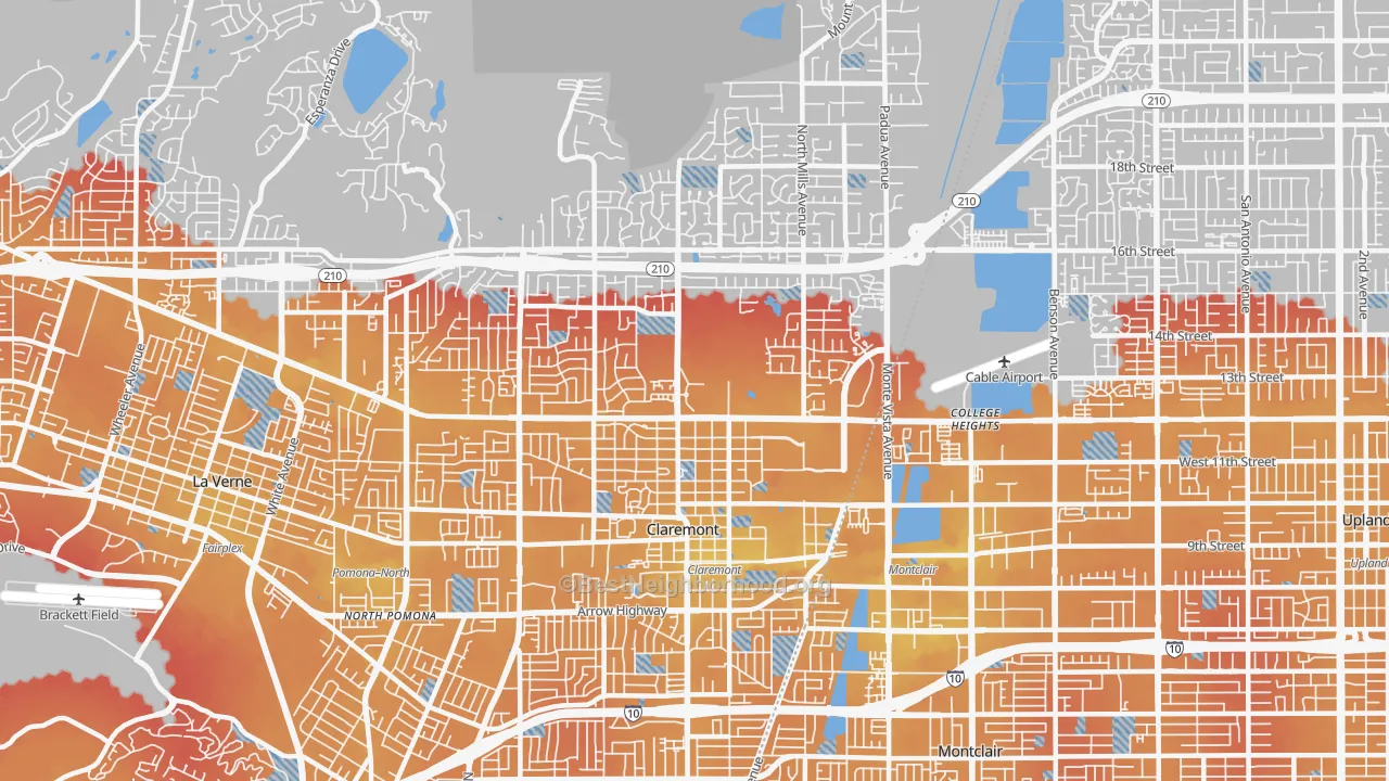 Transit Grade map of Claremont, CA
