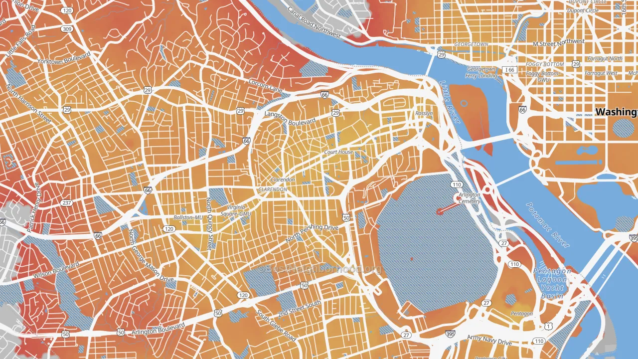 Transit Grade map of Clarendon, Arlington, VA