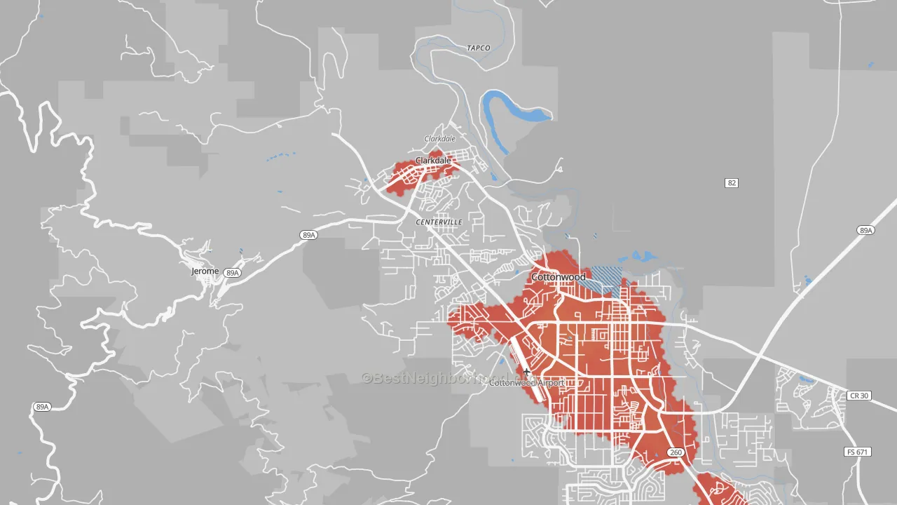 Transit Grade map of Clarkdale, AZ