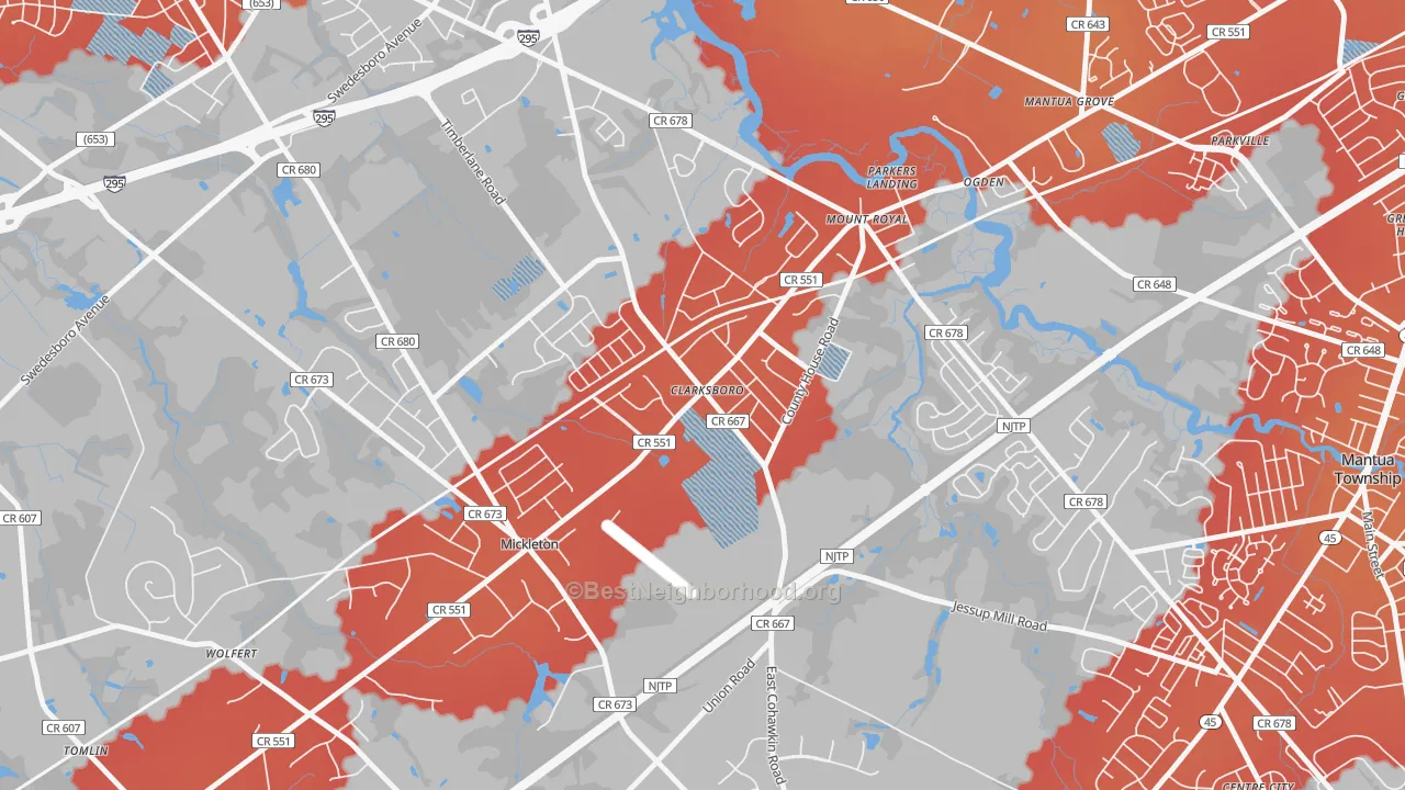 Transit Grade map of Clarksboro, NJ
