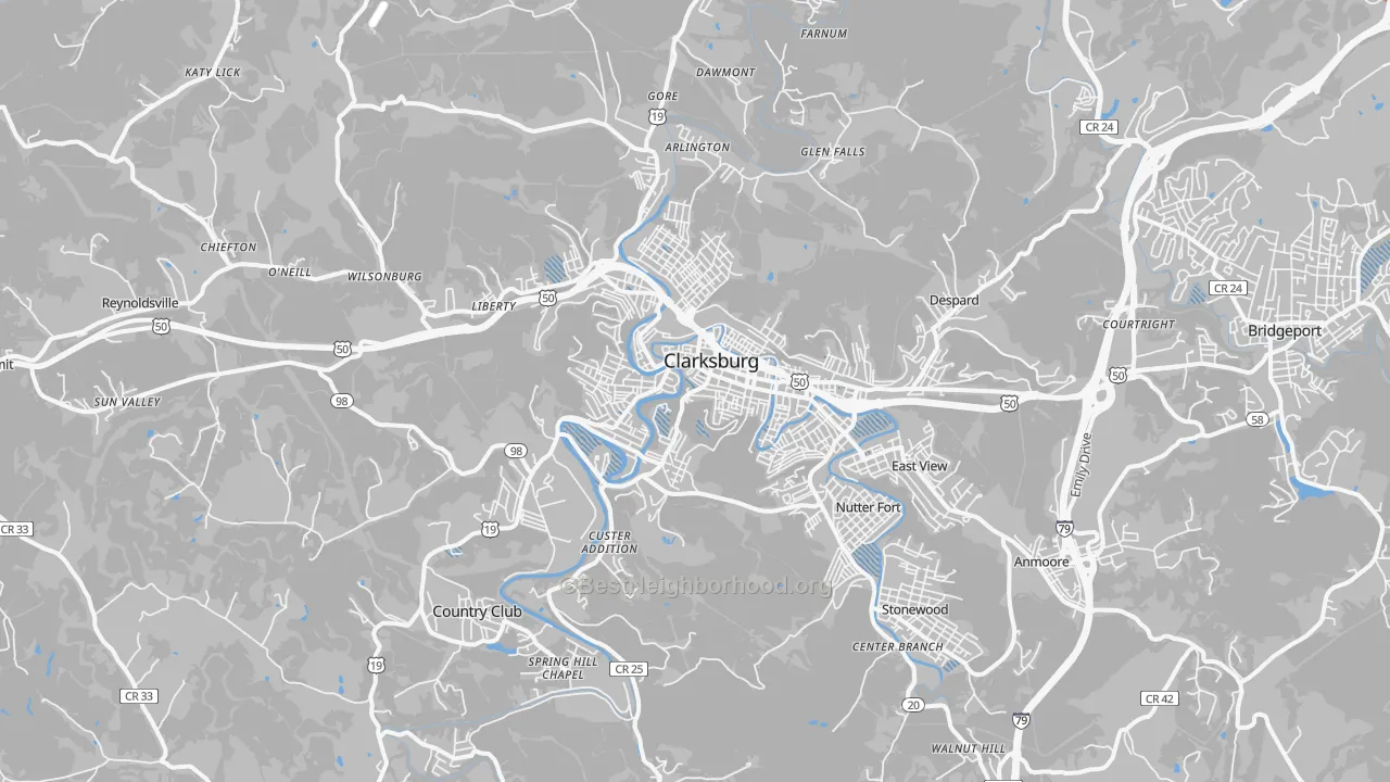 Transit Grade map of Clarksburg, WV