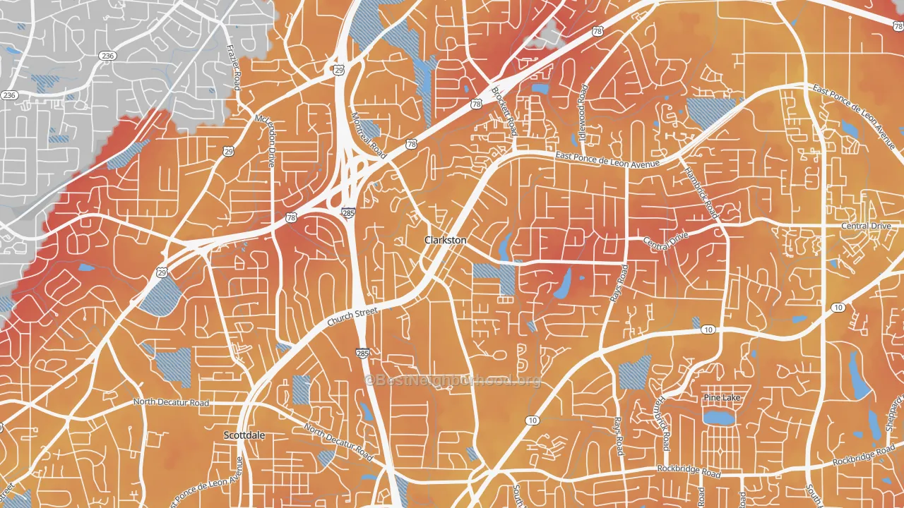 Transit Grade map of Clarkston, GA