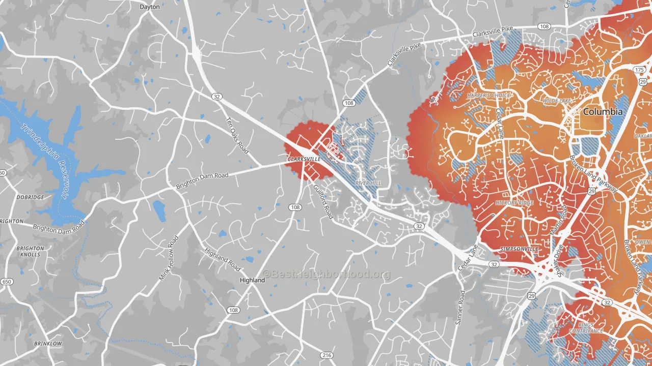 Transit Grade map of Clarksville, MD