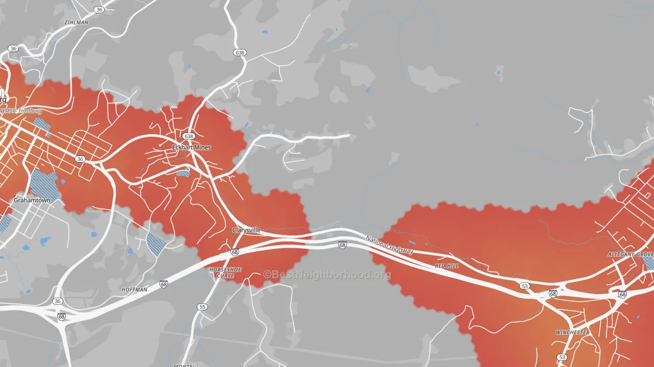 Transit Grade map of Clarysville, MD