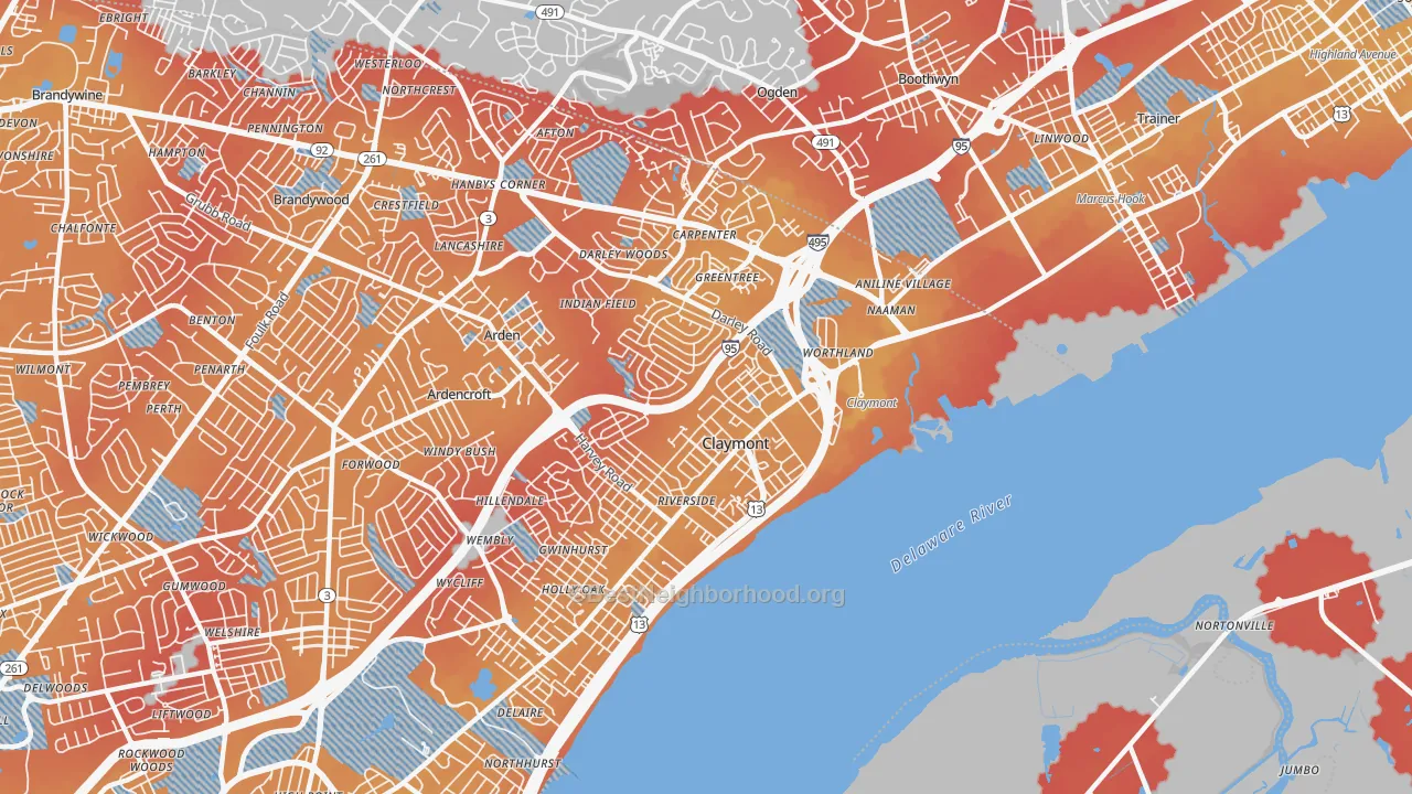 Transit Grade map of Claymont, DE