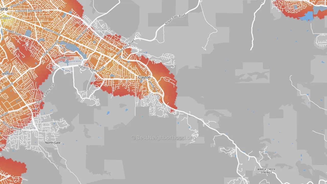 Transit Grade map of Clayton, CA