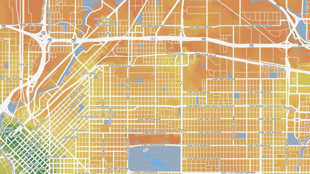 Transit Grade map of Clayton, Denver, CO
