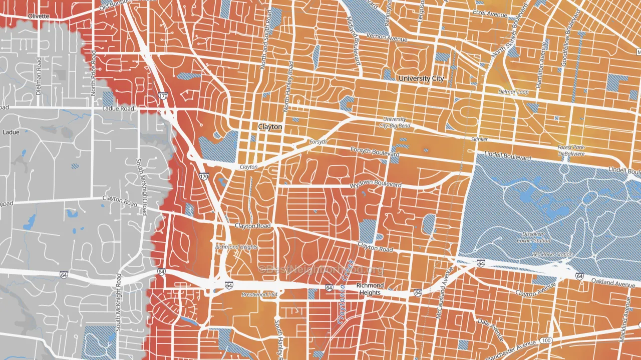Transit Grade map of Clayton, MO