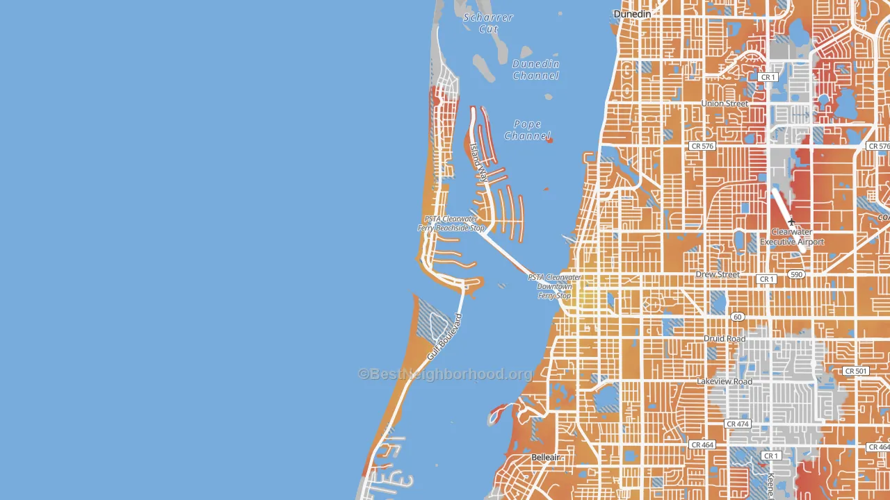 Transit Grade map of Clearwater Beach, FL