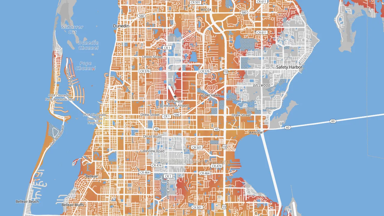 Transit Grade map of Clearwater, FL