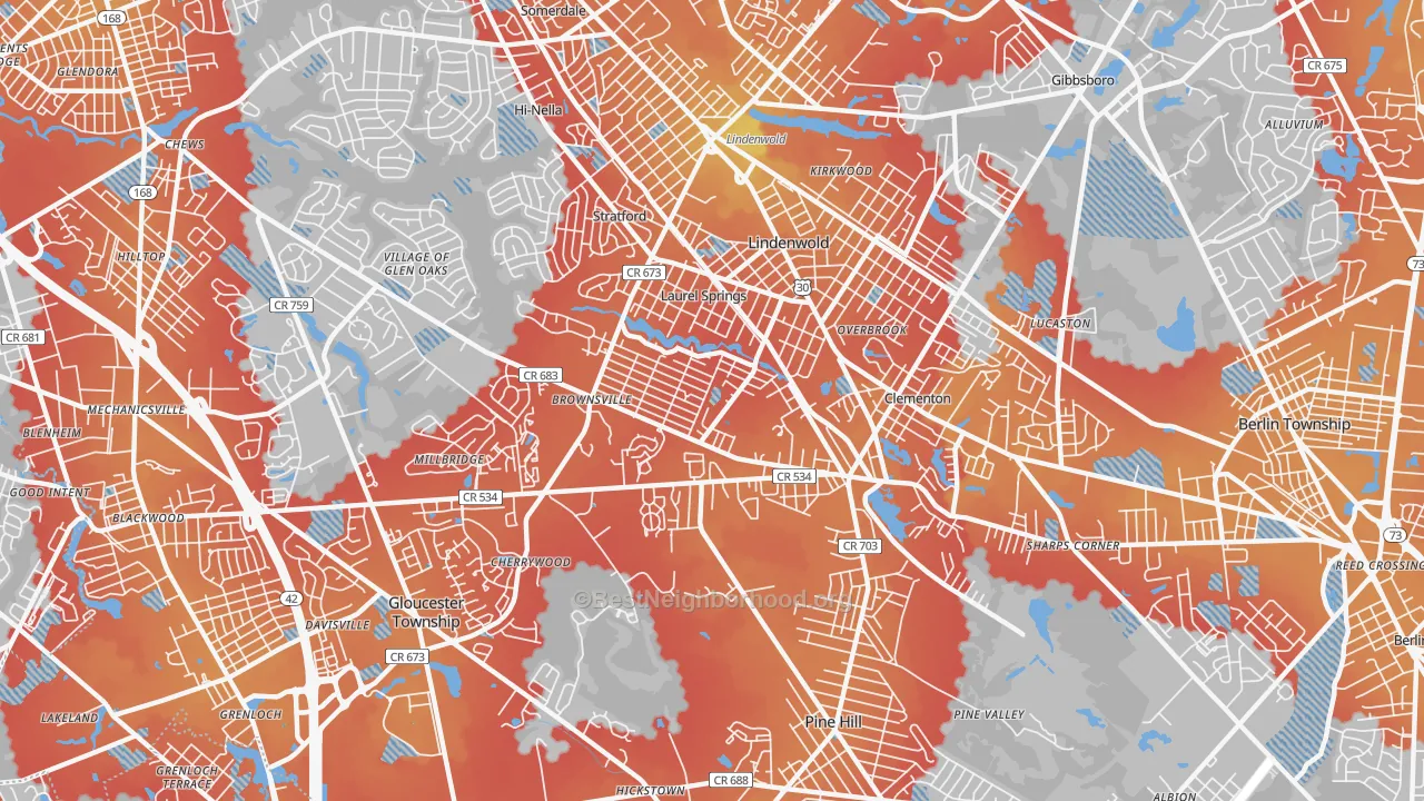 Transit Grade map of Clementon, NJ