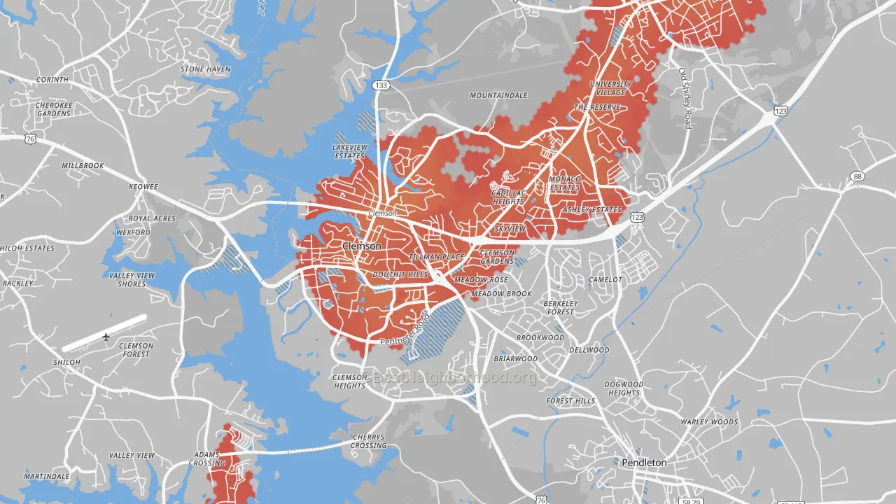 Transit Grade map of Clemson, SC