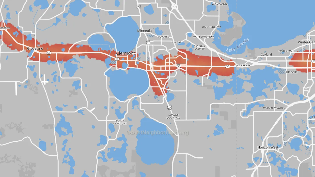 Transit Grade map of Clermont, FL