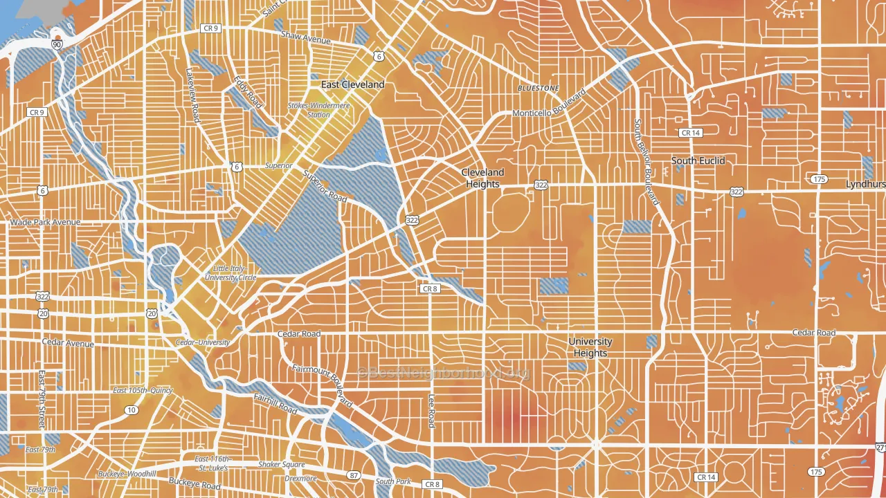 Transit Grade map of Cleveland Heights, OH
