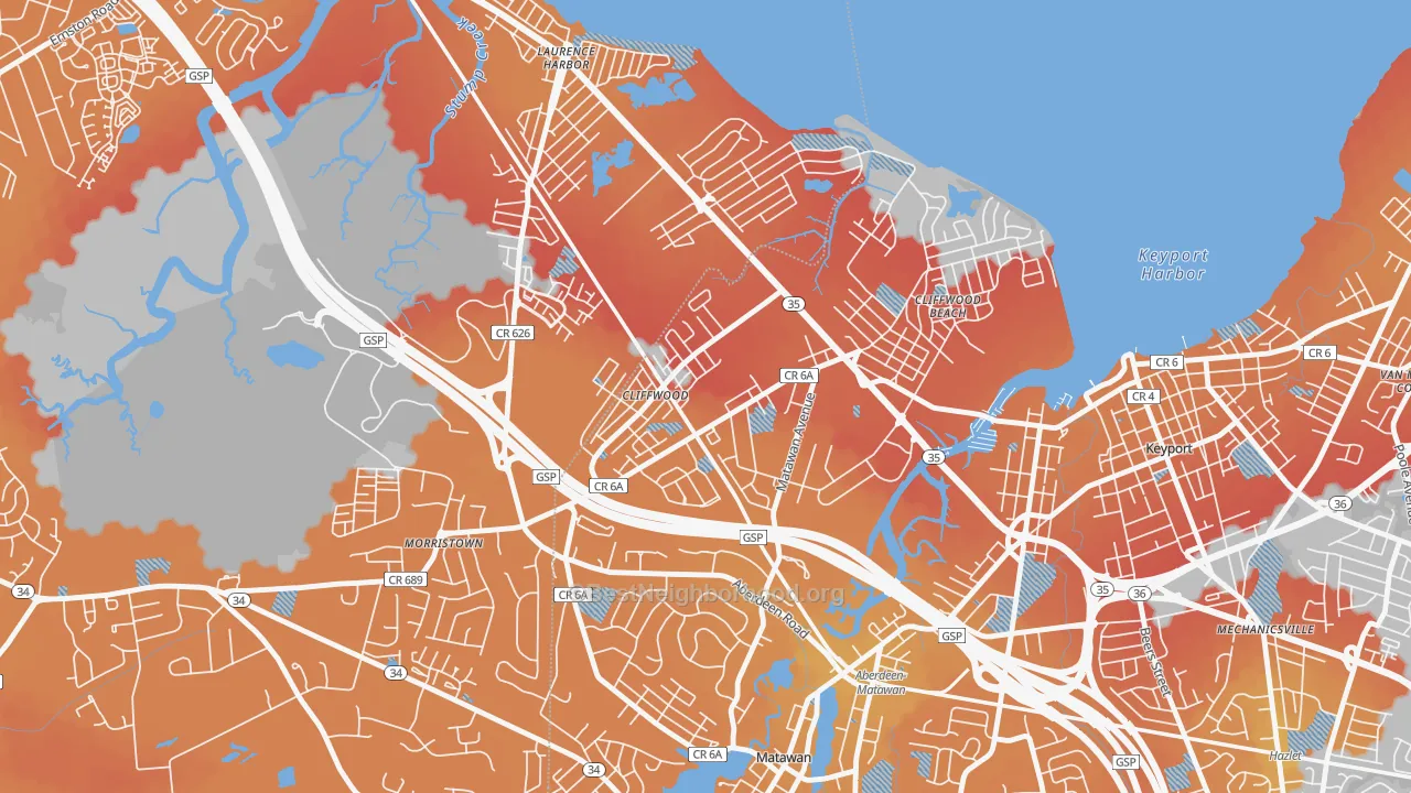 Transit Grade map of Cliffwood, NJ