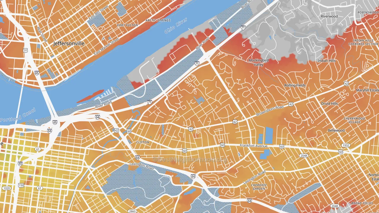 Transit Grade map of Clifton Heights, Louisville, KY