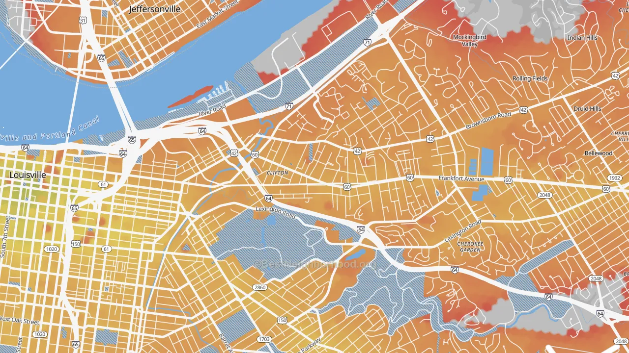 Transit Grade map of Clifton, Louisville, KY