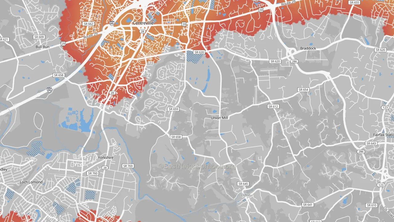 Transit Grade map of Clifton, VA