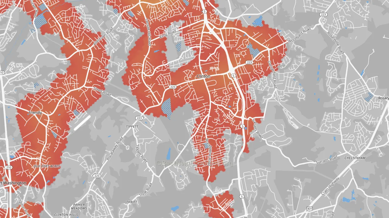 Transit Grade map of Clinton, MD