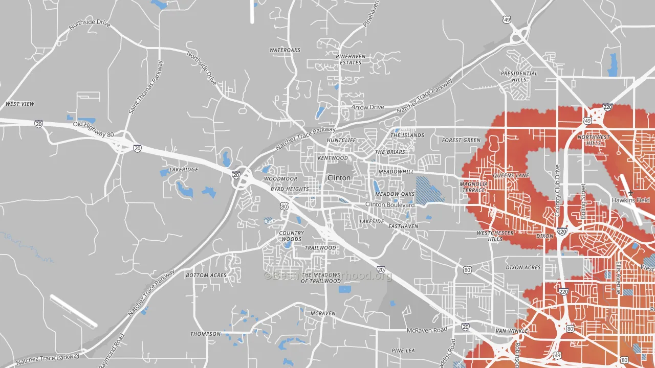 Transit Grade map of Clinton, MS