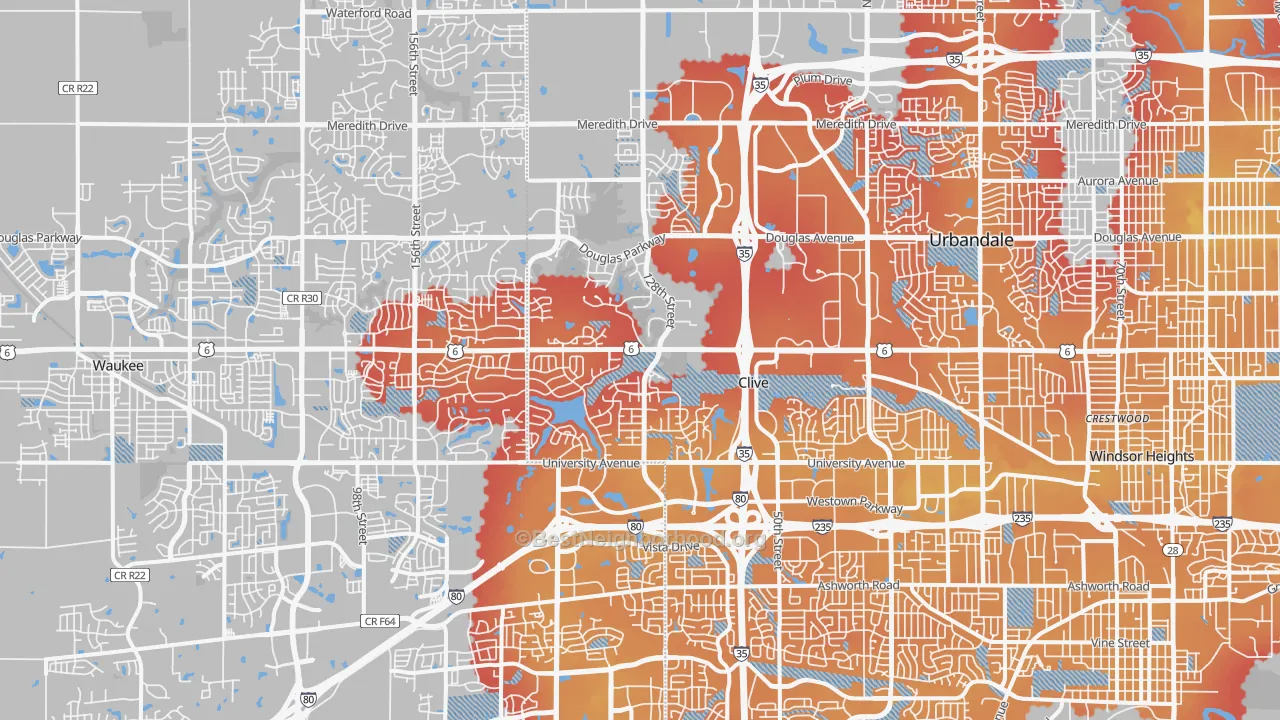 Transit Grade map of Clive, IA