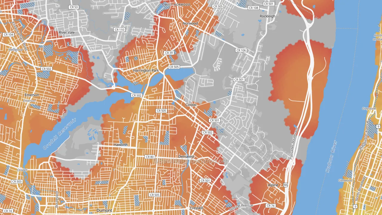 Transit Grade map of Closter, NJ