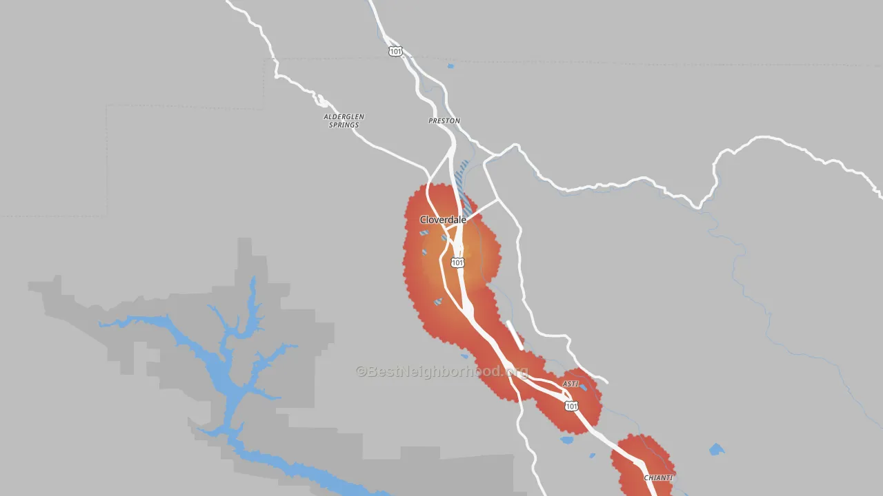 Transit Grade map of Cloverdale, CA