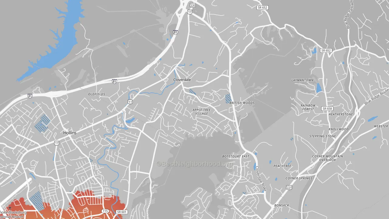 Transit Grade map of Cloverdale, VA