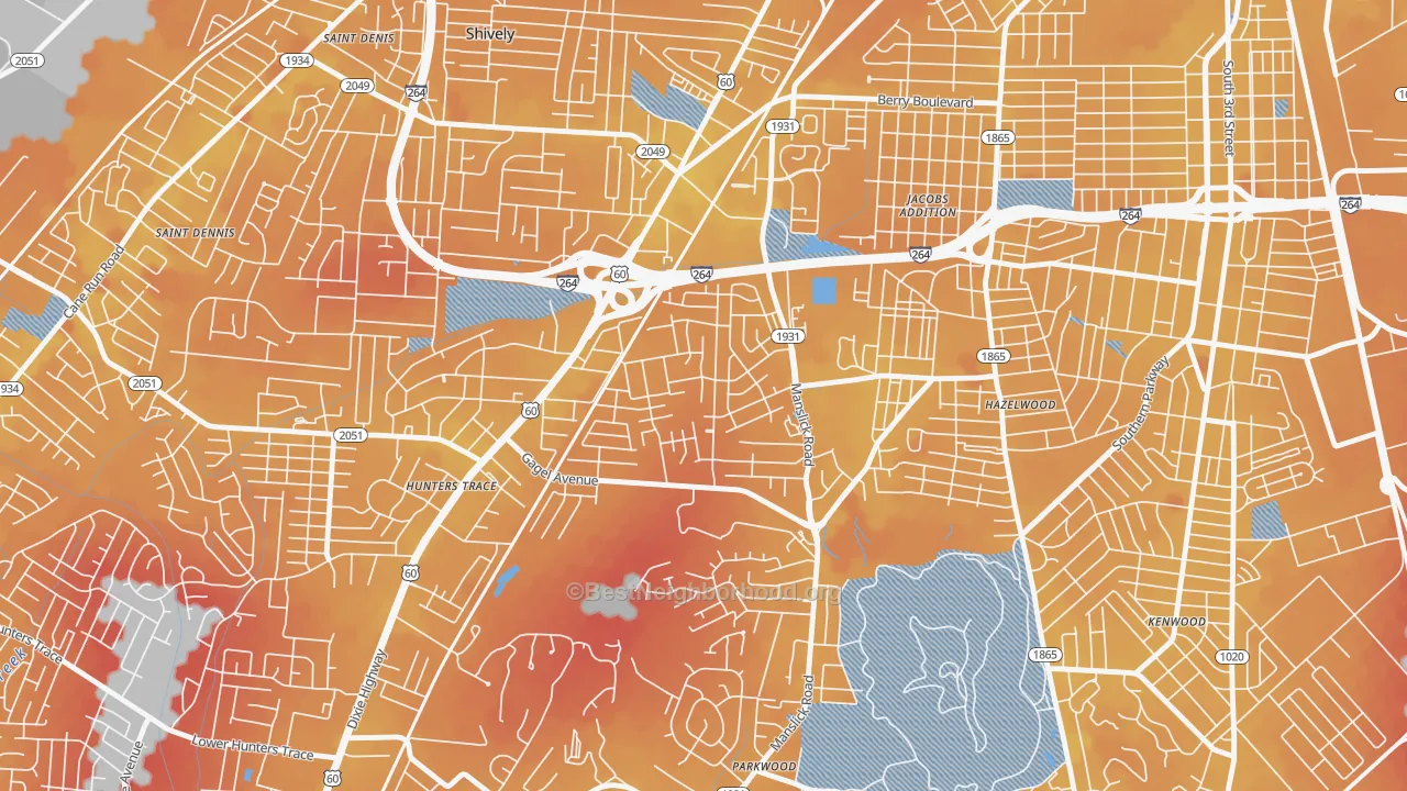 Transit Grade map of Cloverleaf, Louisville, KY