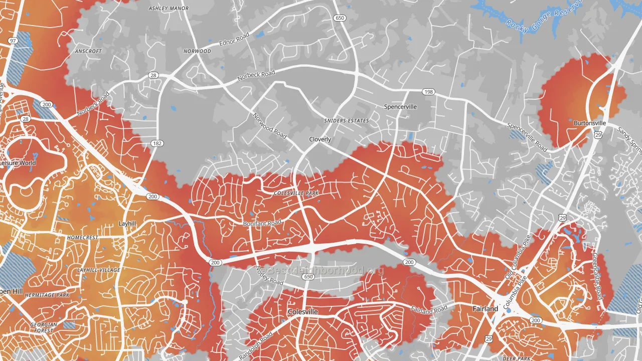 Transit Grade map of Cloverly, MD