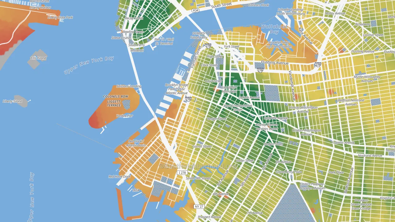 Transit Grade map of Cobble Hill, Brooklyn, NY