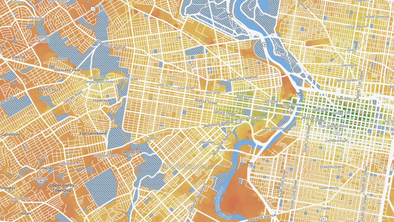 Transit Grade map of Cobbs Creek, Philadelphia, PA
