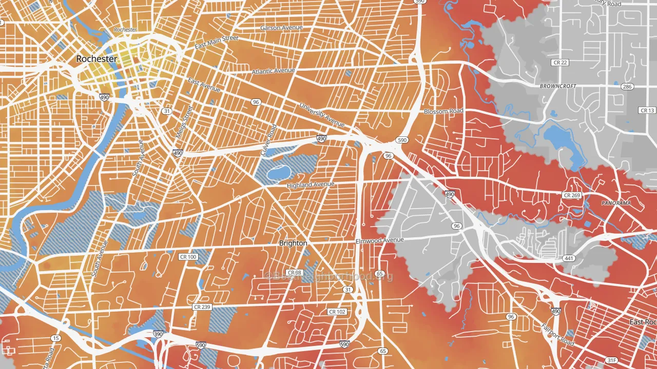 Transit Grade map of Cobbs Hill, Rochester, NY