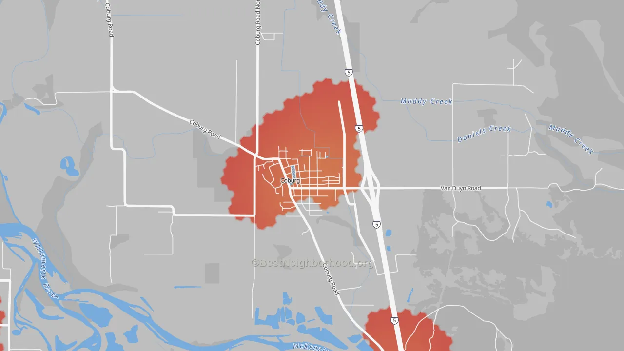 Transit Grade map of Coburg, OR