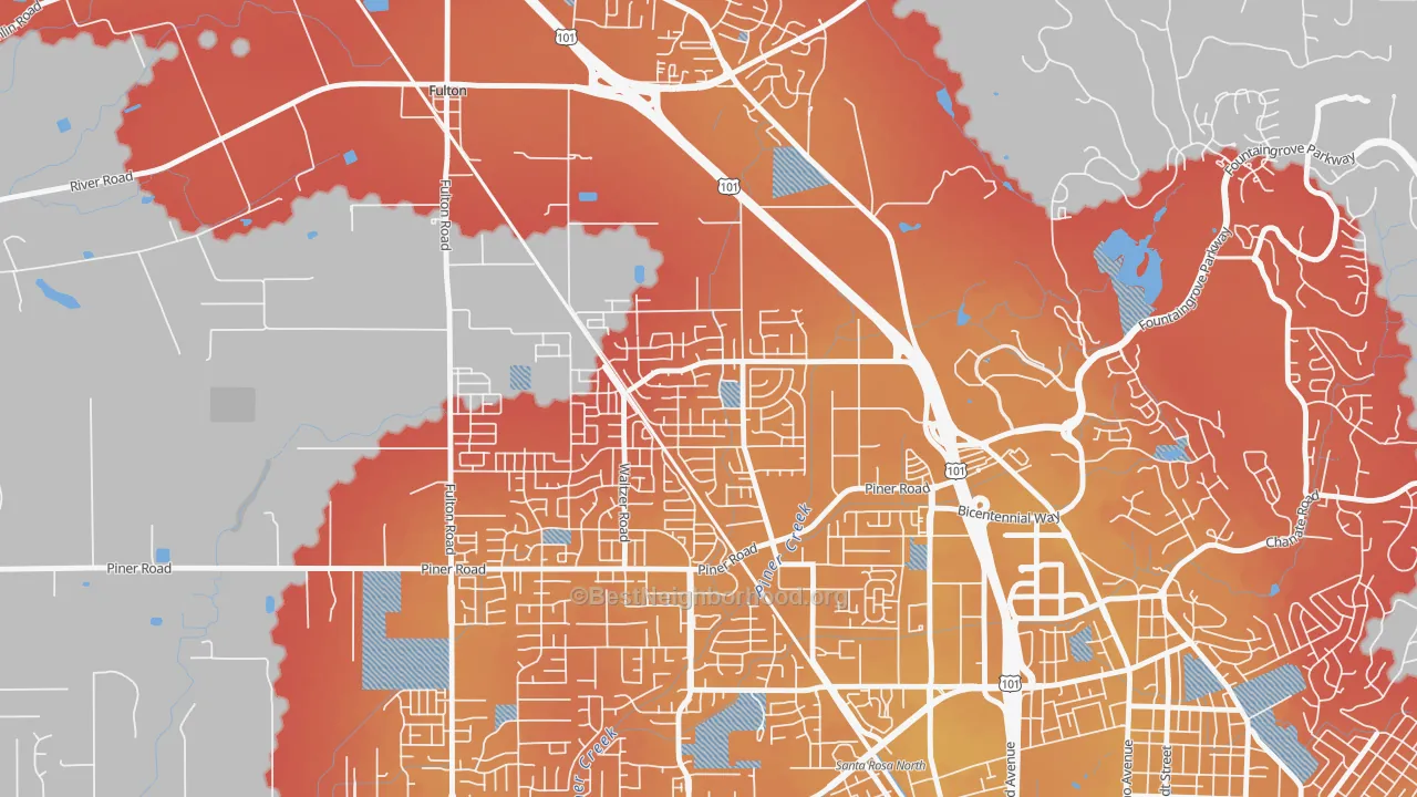 Transit Grade map of Coffey Park, Santa Rosa, CA
