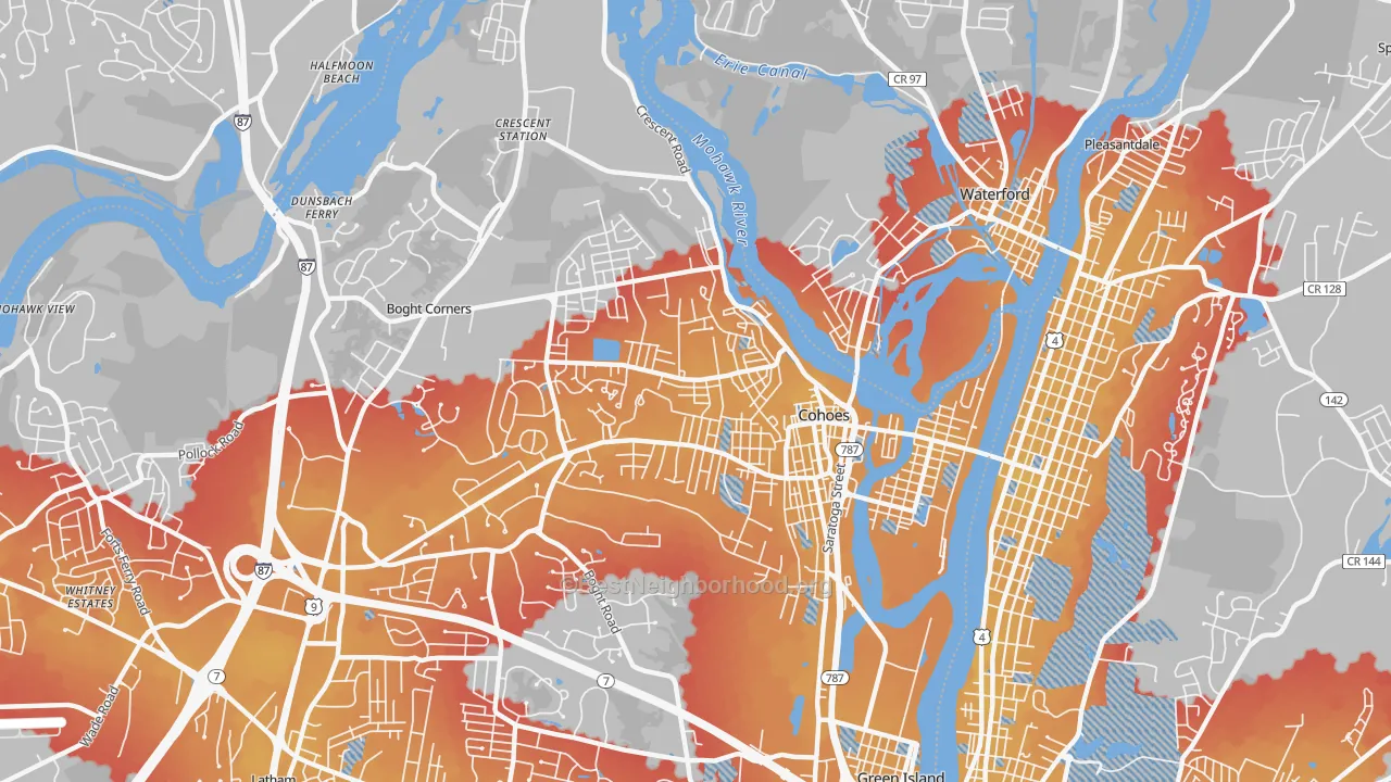 Transit Grade map of Cohoes, NY