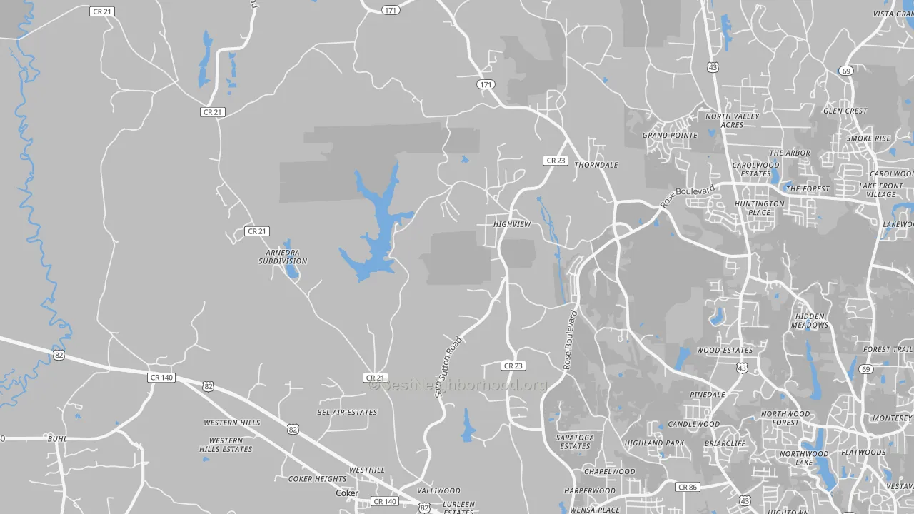 Transit Grade map of Coker, AL