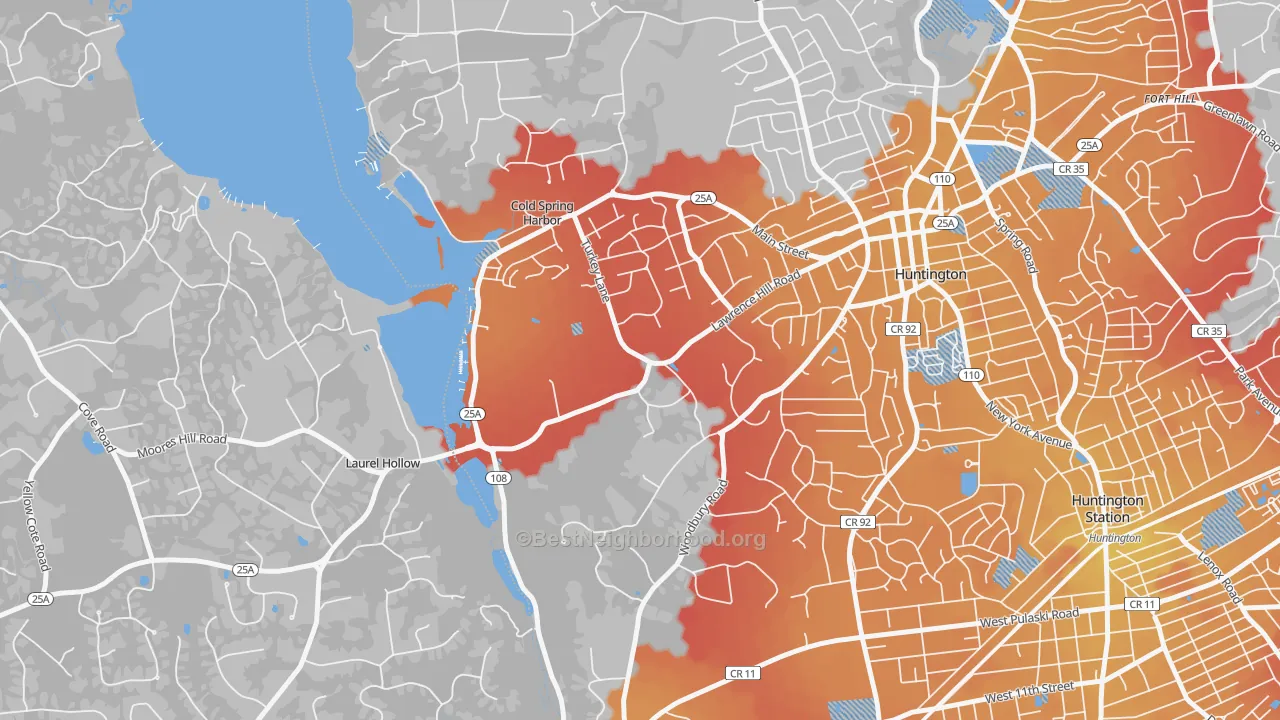 Transit Grade map of Cold Spring Harbor, NY