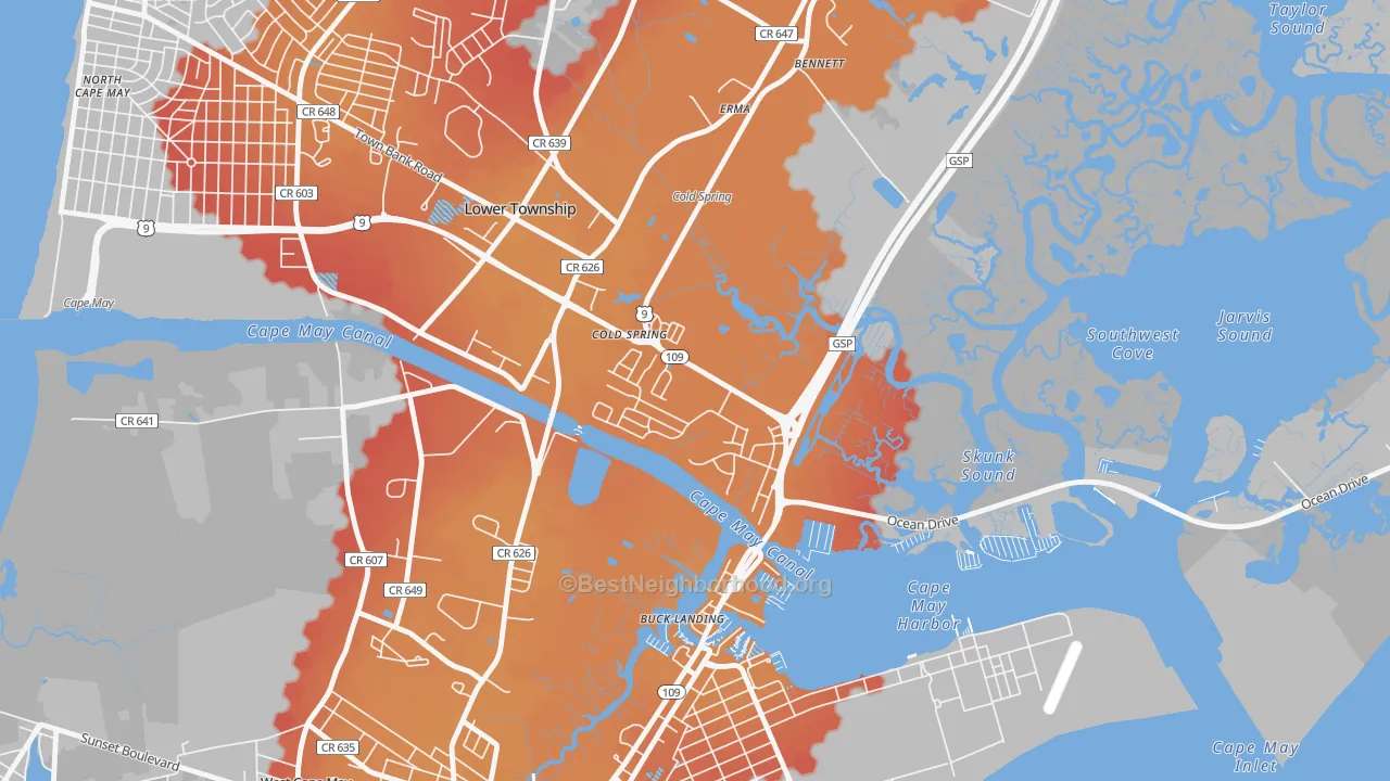 Transit Grade map of Cold Spring, NJ