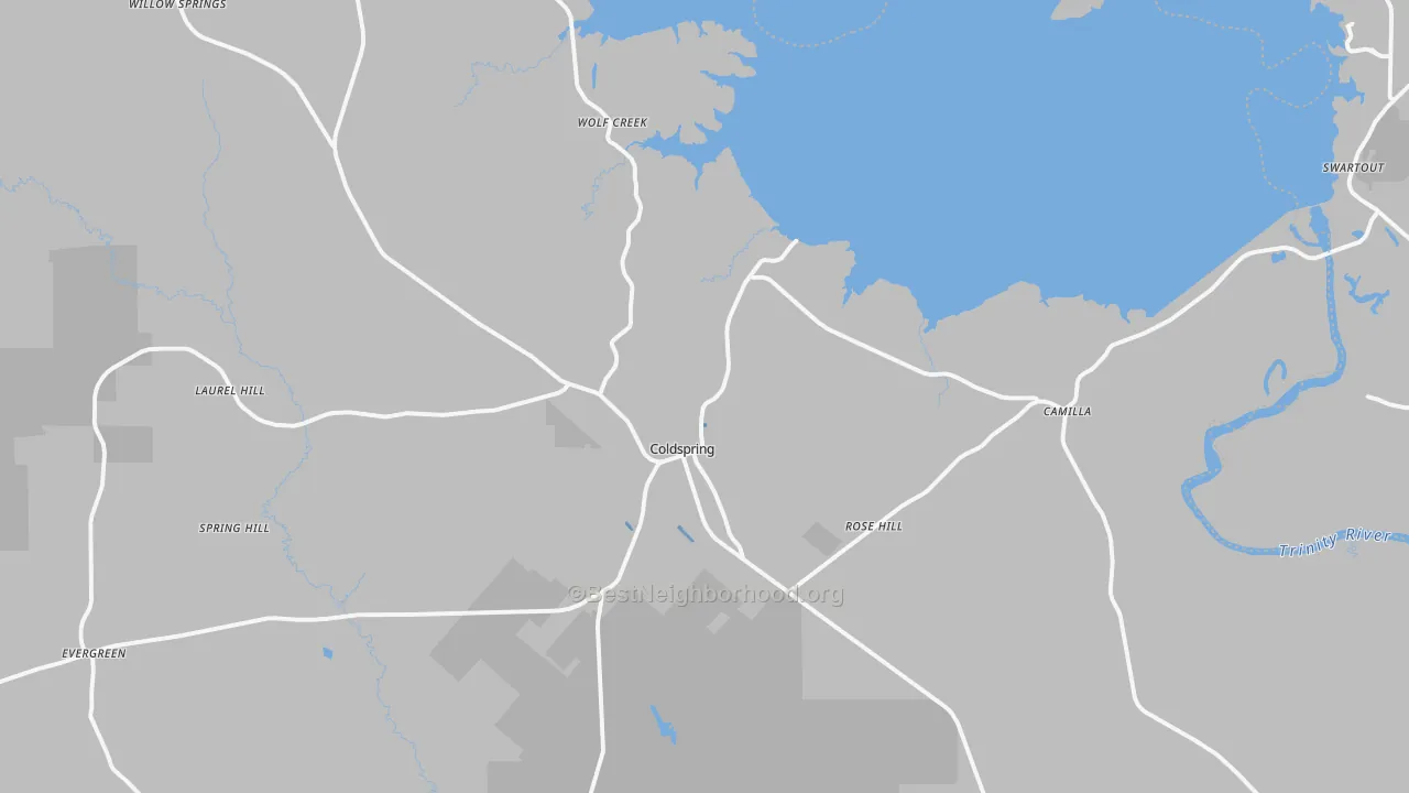 Transit Grade map of Coldspring, TX