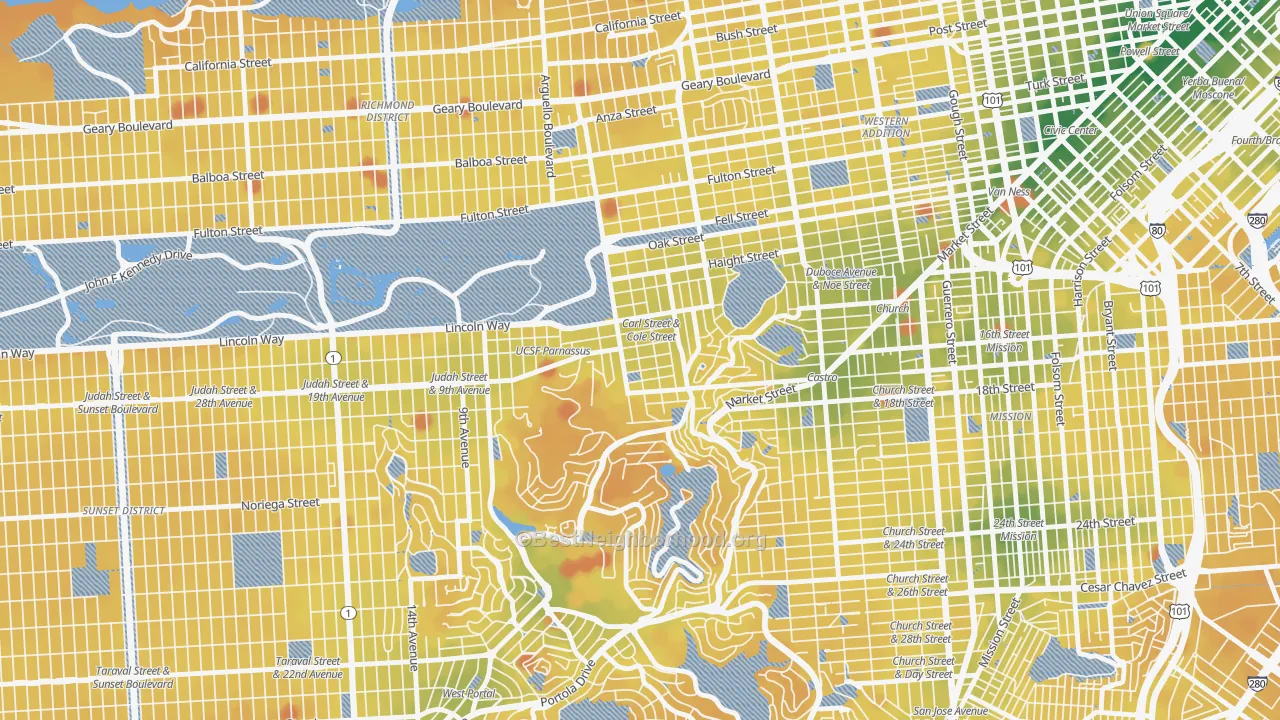 Transit Grade map of Cole Valley, San Francisco, CA
