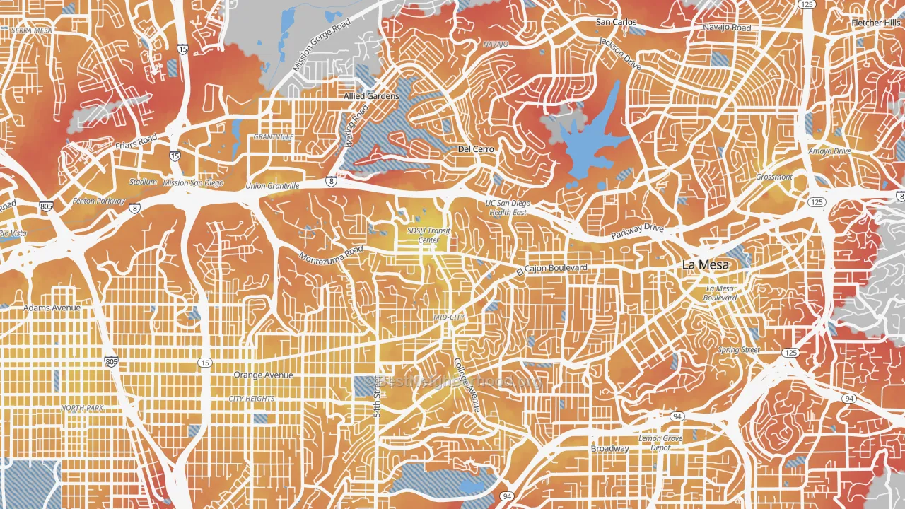 Transit Grade map of College Area, San Diego, CA