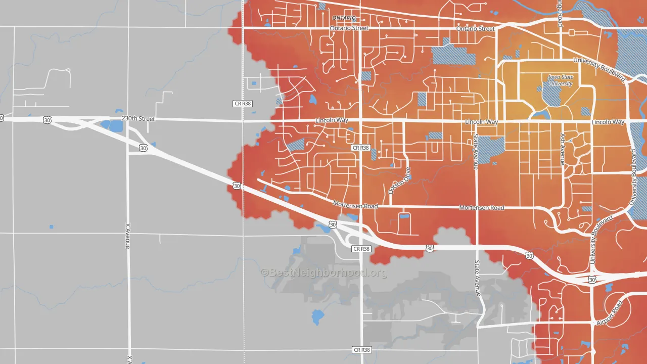 Transit Grade map of College Creek, Ames, IA