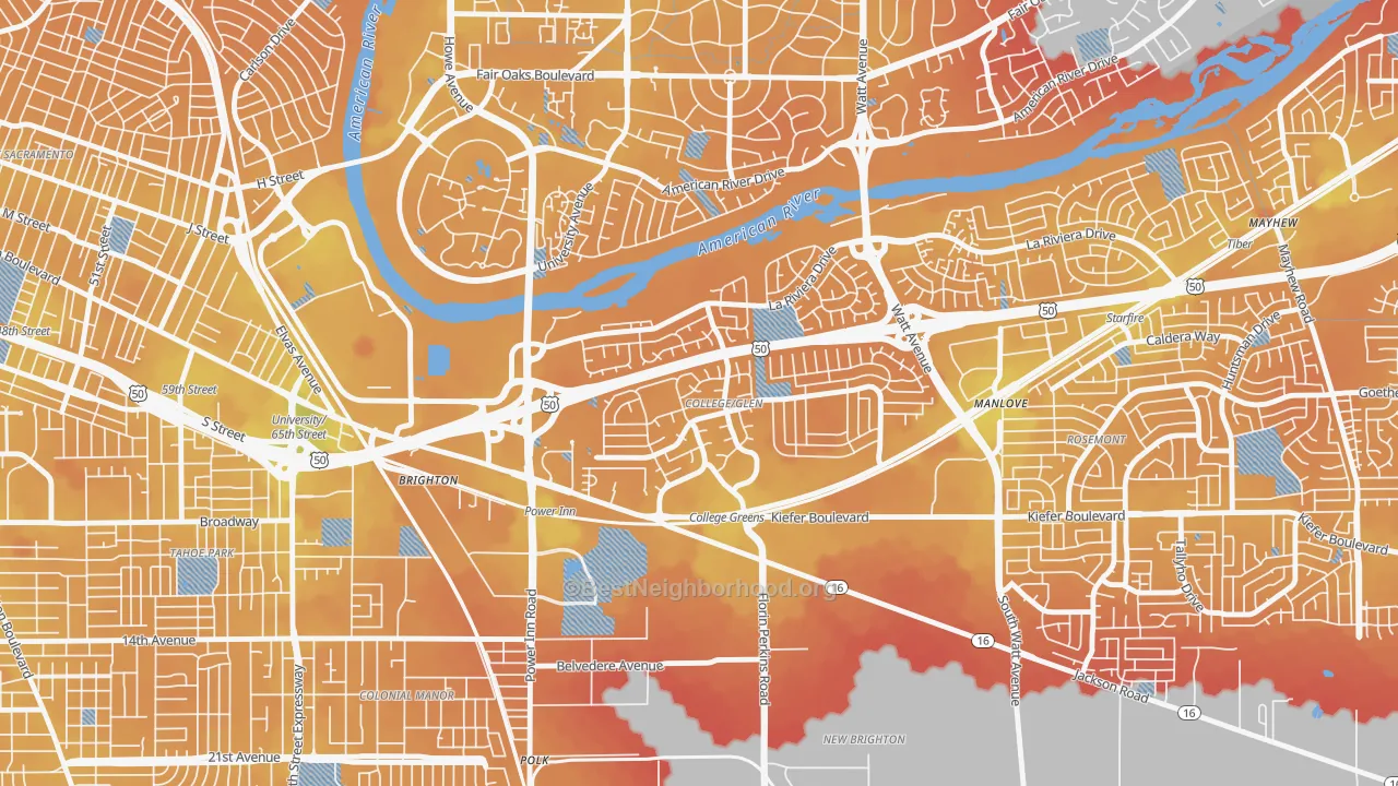 Transit Grade map of College Glen, Sacramento, CA