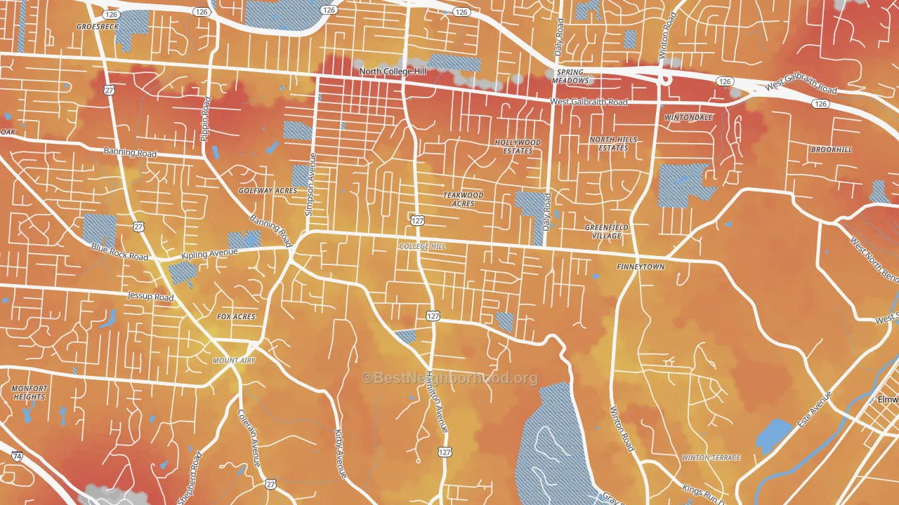Transit Grade map of College Hill, Cincinnati, OH