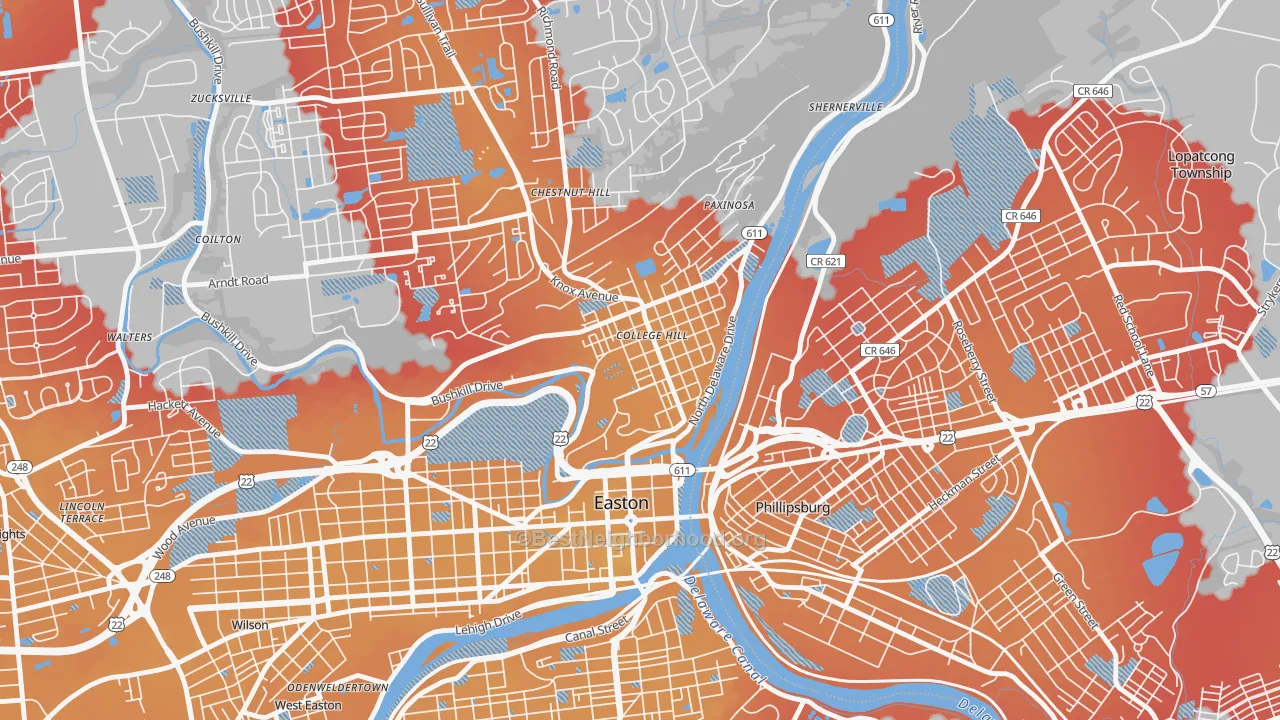 Transit Grade map of College Hill, Easton, PA
