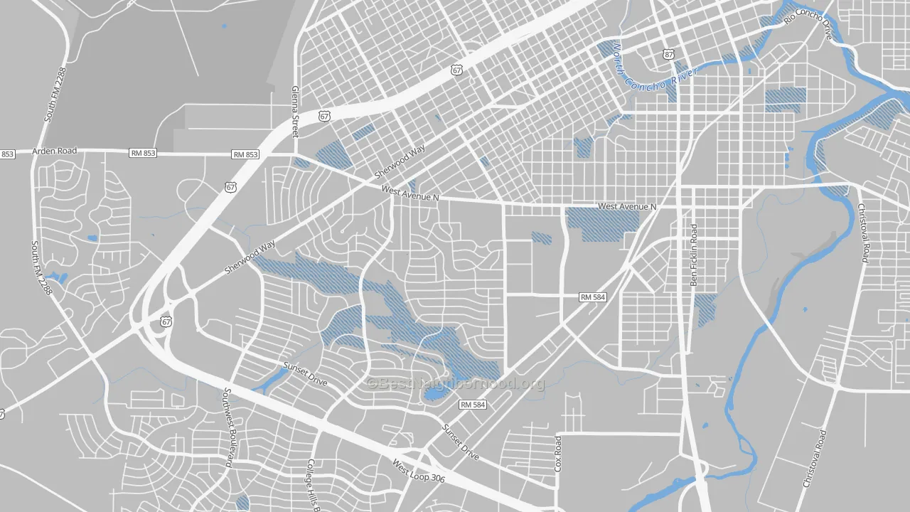 Transit Grade map of College Hills, San Angelo, TX